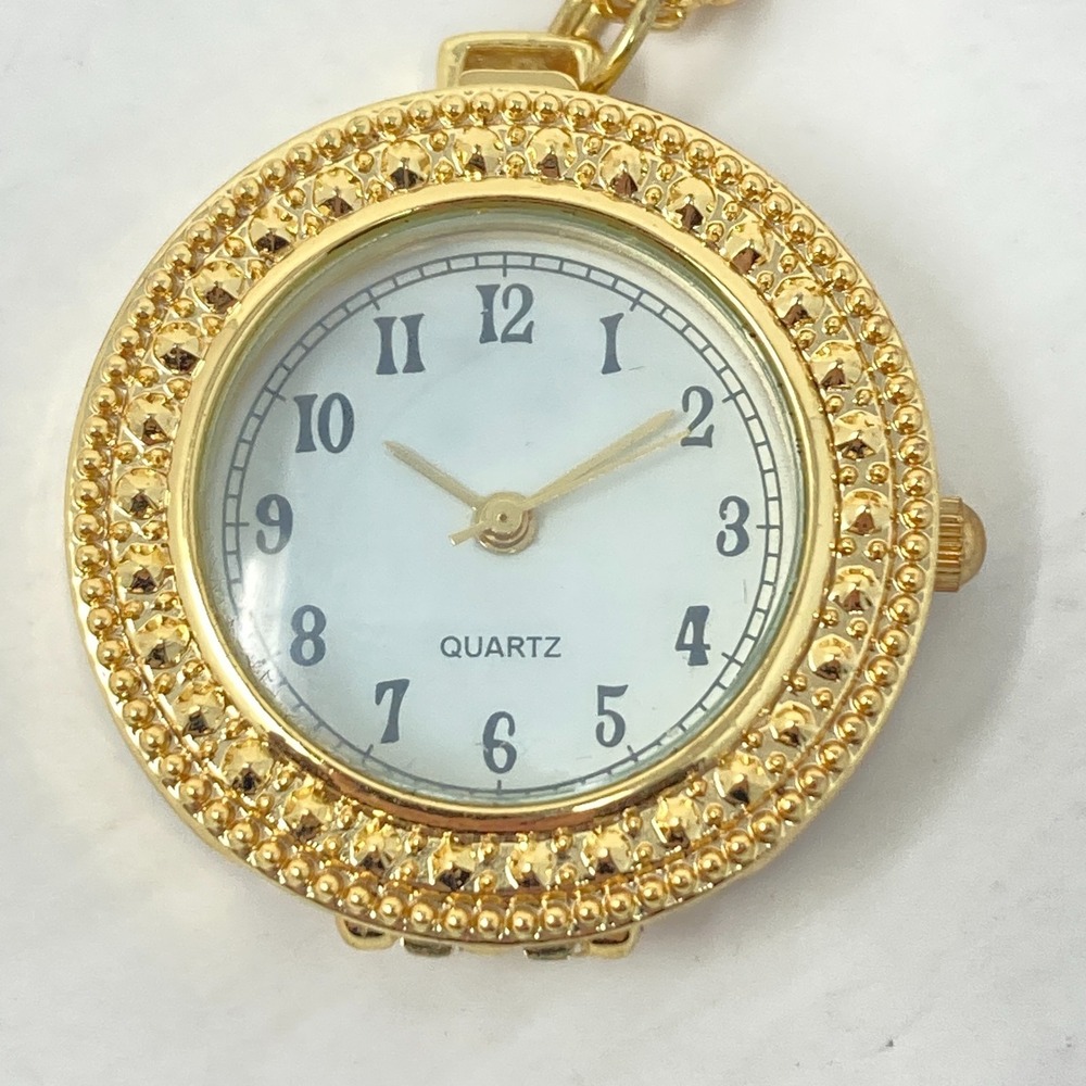 Modern Pendant Necklace Watch Womens 31mm Gold Tone White Dial Round New Battery